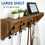 WEBI Wall Shelf with Hooks Underneath,24” Long Wall Mounted Coat Rack with Shelf,Entryway Coat Rack with 4 Triple Hooks for Hanging Coats,Jacket,Hallway,Bedroom,Mudroom,Brown
