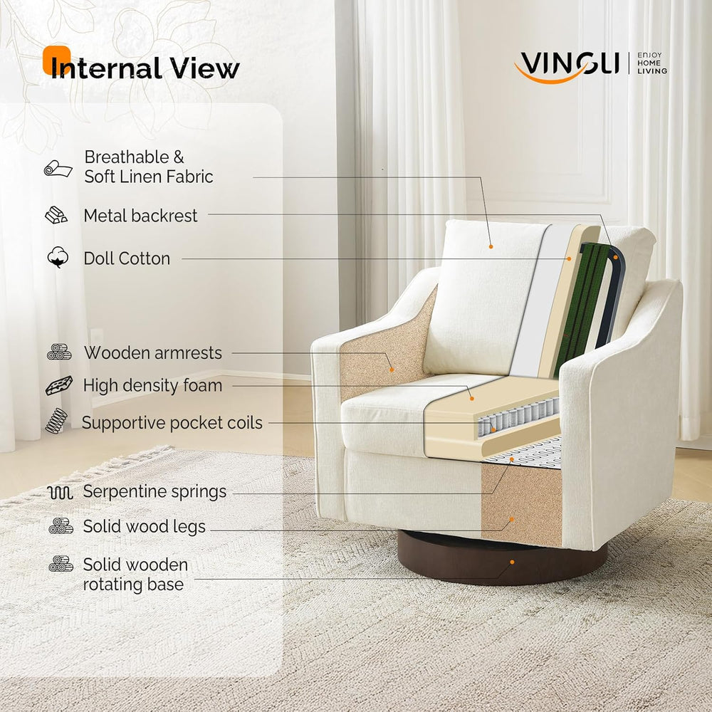 VINGLI Mid-Century Modern Swivel Accent Chair, 360°Upholstered Armchair, Home...