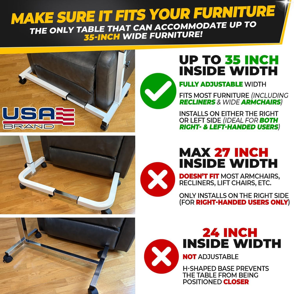 Recliner Table, Over the Bed Table with Wheels, Adjustable Width & Height...