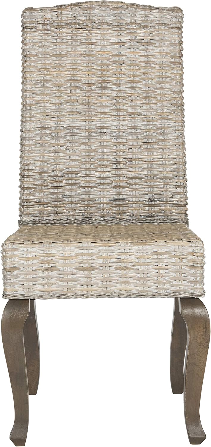 SAFAVIEH Milos Wood Dining Chair Set of 2, 18" Seat White Washed SEA8018B