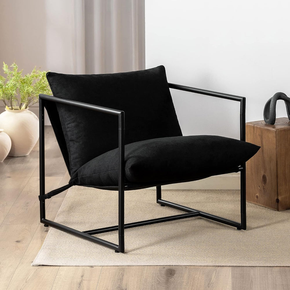 Zinus Aidan Sling Accent Chair, Metal Framed Armchair with Shredded Foam Cush...