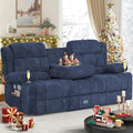 Loveseat Recliner Sofa, Flip Middle Backrest Design 3 Seat Reclining Sofa with Storage Drawer, USB Ports & Cup Holders, Manual Couch for Living Room/RV (Blue)