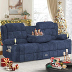 Loveseat Recliner Sofa, Flip Middle Backrest Design 3 Seat Reclining Sofa with Storage Drawer, USB Ports & Cup Holders, Manual Couch for Living Room/RV (Blue)