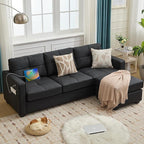 TYBOATLE Black Couch Sectional Couches w/Side Pockets for Living Room, Comfy Faux Leather Modular Convertible L Shaped Sofas with USB & Ottoman, Leather Sectional for RV Apartment Office