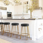 Yaheetech Bar Stools Set of 4, Velvet Round Counter Stools, Backless Counter Height Bar Chairs with Golden Legs for Kitchen Dining Room Pub Cafe, Black