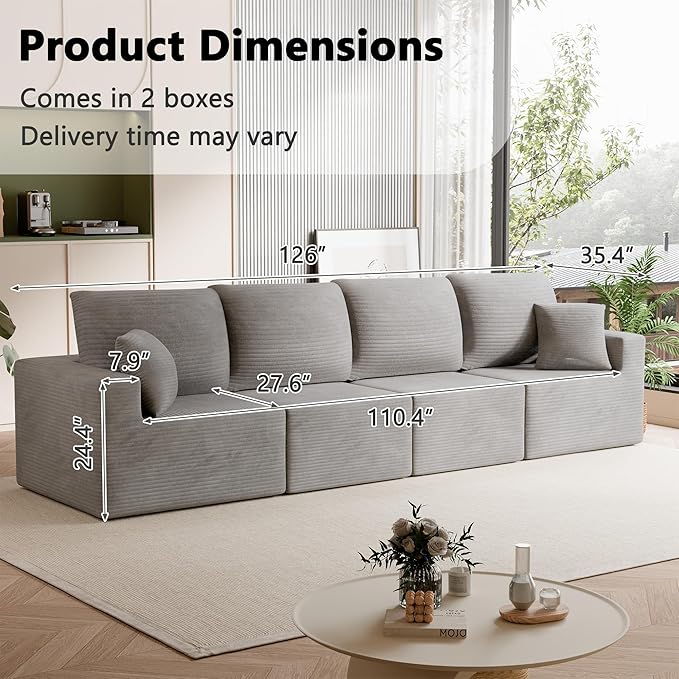 Homall Sectional Couches for Living Room, Modern Boneless Couch with Deep Seat, Upholstered Cloud Sofa, No Assembly Required (Dark Grey, Four-Seater Sofa)