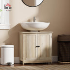 HOMCOM Under Sink Bathroom Cabinet, Pedestal Sink Storage Cabinet with 2 Doors, Shelf and U-Shape, Weathered Gray Oak