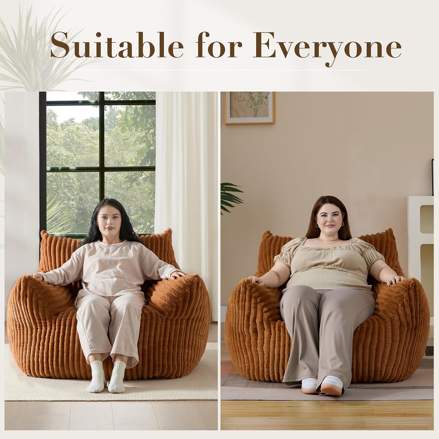 Oversized Bean Bag Chair for Adults, Giant Plush Boneless Bean Bag Couch with Wide Armrests for Bedroom, Living Room & Dorm - Comfy Reading Chair, Single Accent Floor Chair (Orange)