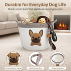 French Bulldog Dog Toy Basket, Pug and Boston Terrier, Cotton Rope Bin | Pet Toy Storage, Blanket and Leash Organizer, Soft Felt Puppy Patch, Dog Mom Gift, Living Room and Crate Side Bin, Spot Clean
