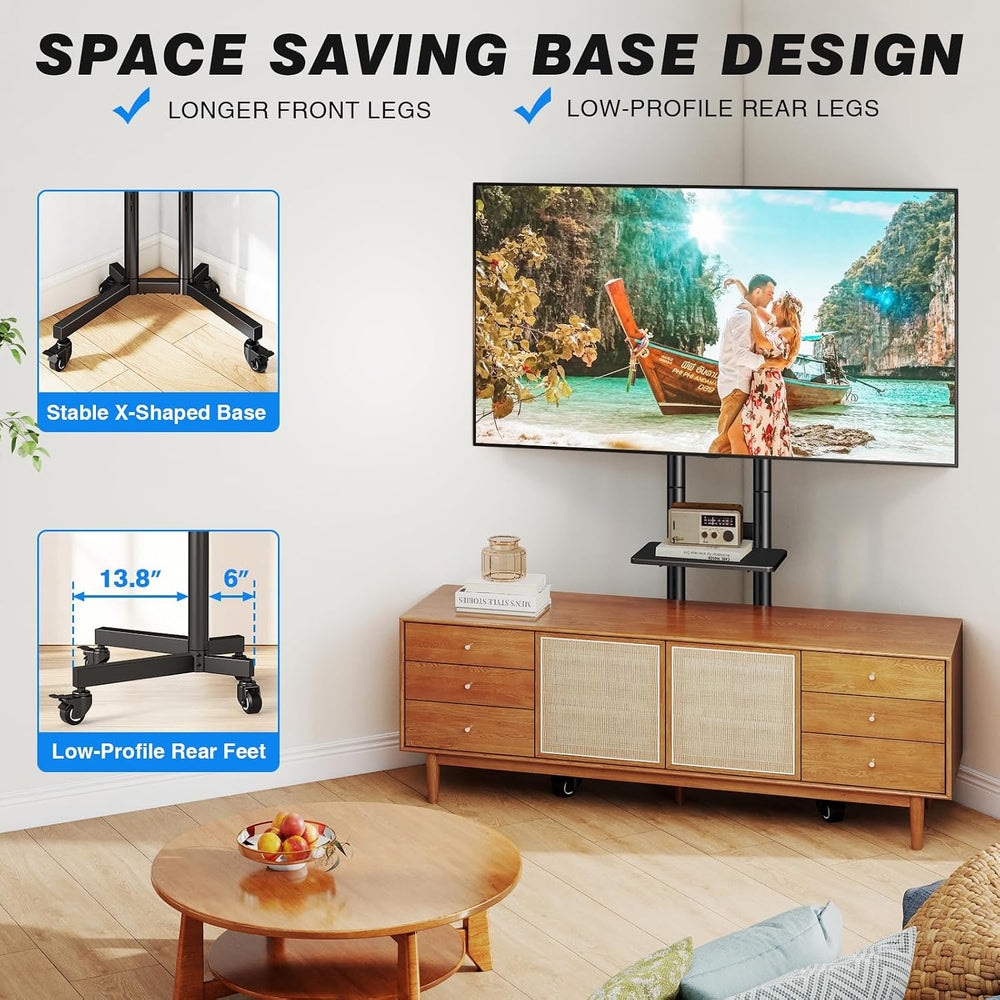 Rolling TV Stand with Shelf for 32-85 inch TVs up to 150lbs, Portable Mobile ...