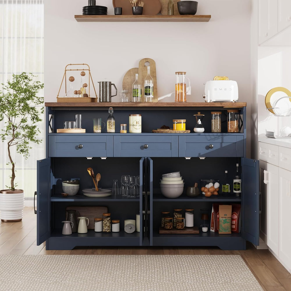 Befrases Farmhouse Buffet Cabinet with Drawers & Open Shelf, Sideboard wi...