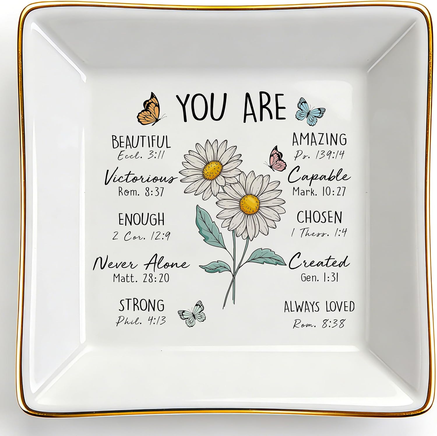 PUDDING CABIN Birthday Gifts for Women, Daisy Scripture Jewelry Dish, Christian Gifts