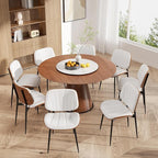 Dining Chairs Set of 6, Mid Century Modern Dining Room Chair, Upholstered Faux Leather Kitchen Chairs with Walnut Bentwood Back and Metal Legs for Kitchen Dining Room Living Room, White