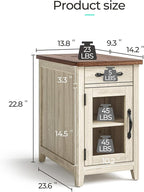 LINSY HOME Farmhouse End Table with Charging Station, Narrow Side Table for Living Room, Sofa Side Table with Drawer and Storage Cabinet, Small Nightstand for Home Office
