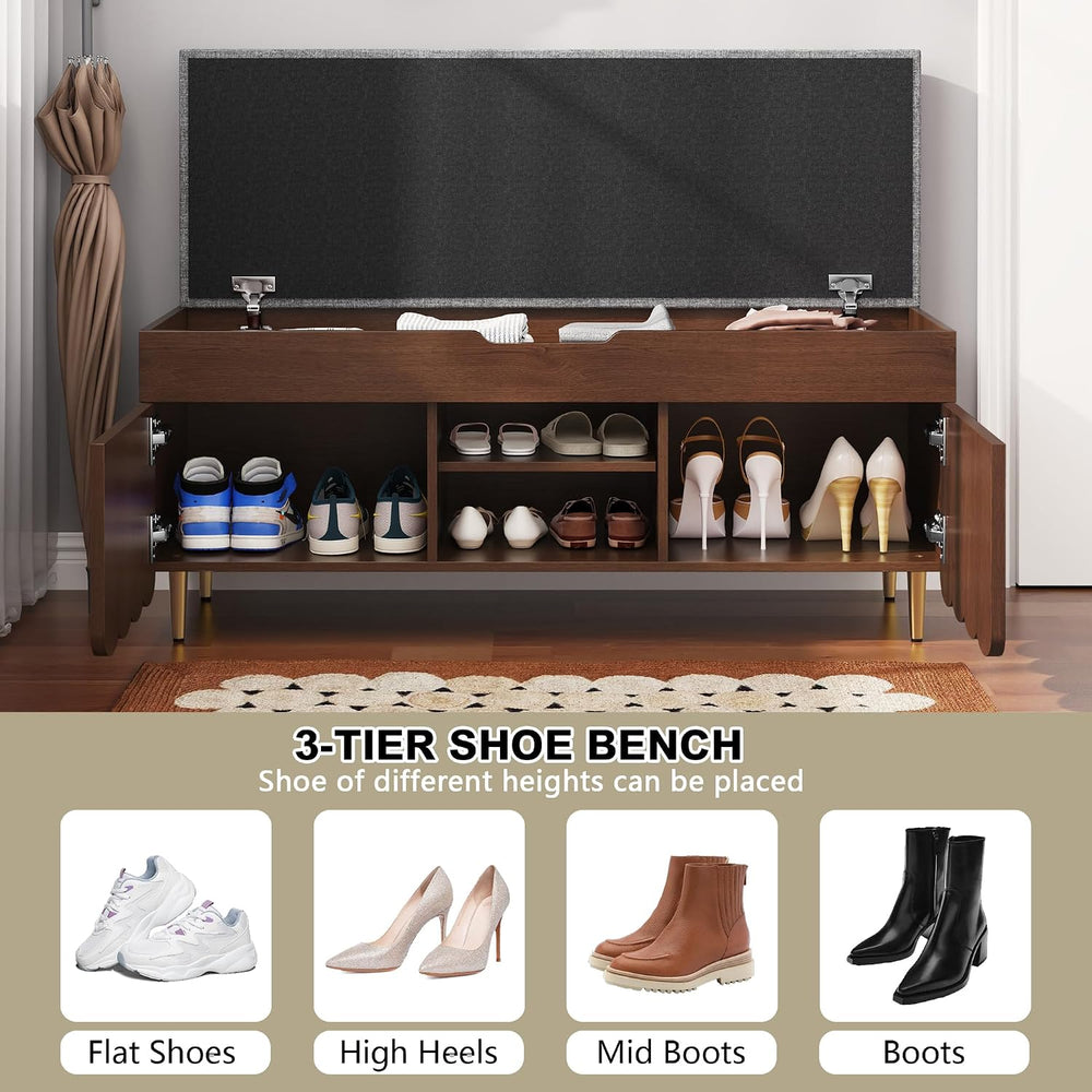 3More 40" Entryway Shoe Storage Bench,Upholstered Hidden Space Beneath S...