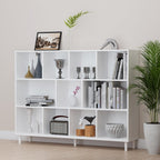 Wood Cube Storage Organizer White Bookshelf - 3-Tier Freestanding Storage Cabinet with Legs for Home Office, 11-Cubes Open Shelf