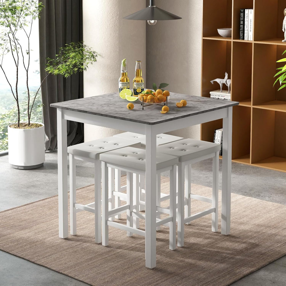 Tangkula 5-Piece Counter-Height Bar Table Set, Faux Marble Square Table &...
