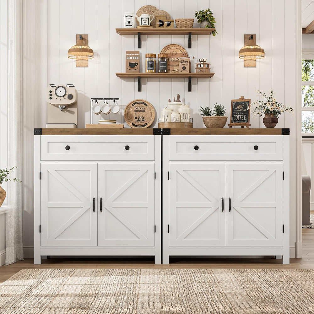 HOSTACK 31.5"W Kitchen Storage Cabinet, Farmhouse Coffee Bar Cabinet, Wh...
