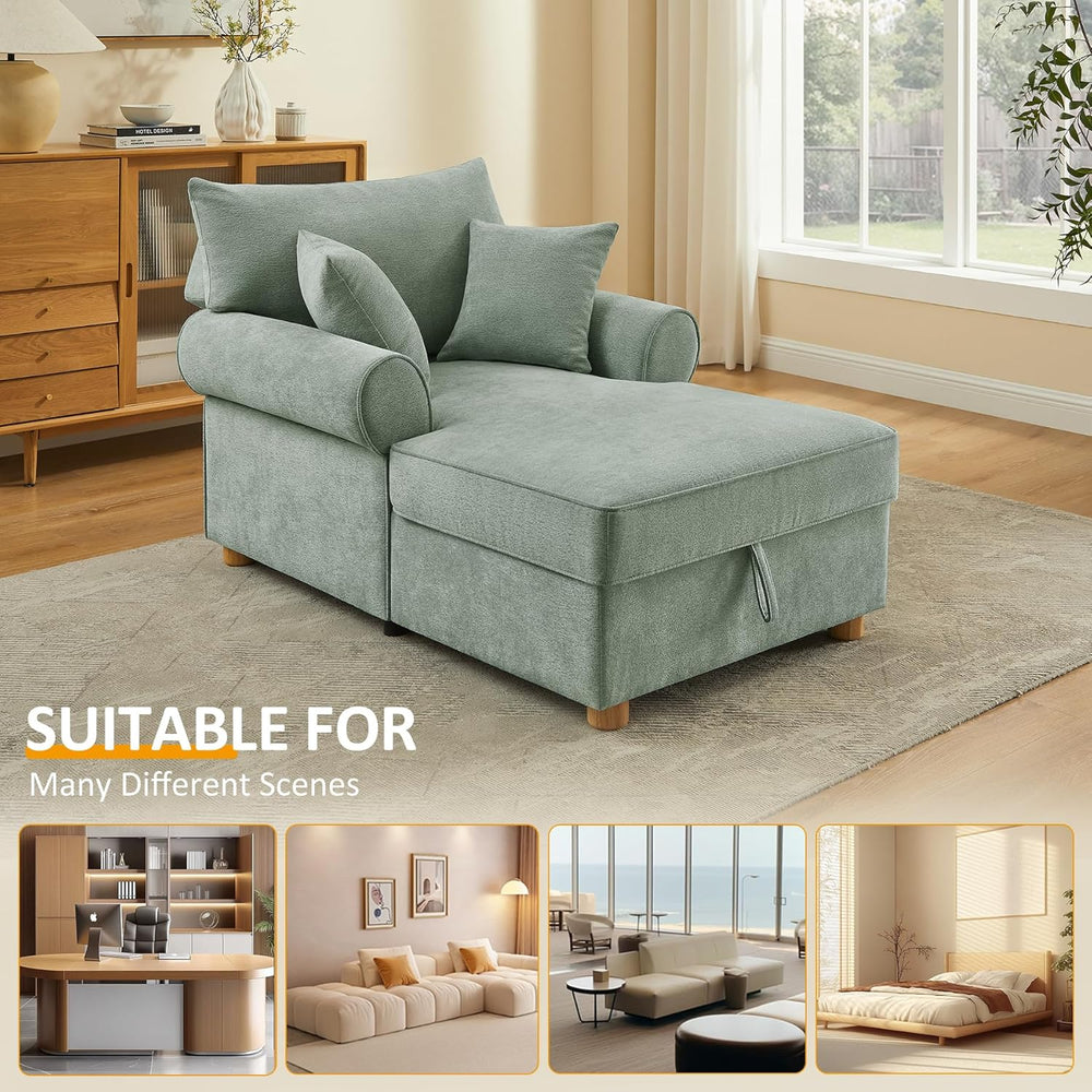 VANOMi Oversized Chaise Lounge Chair Indoor, Comfy Reading Chair with Storage...