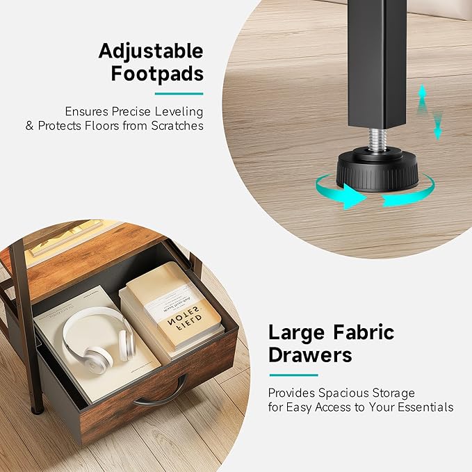 Night Stand Bedside Table Bedroom - Nightstand with Charging Station, Night S...