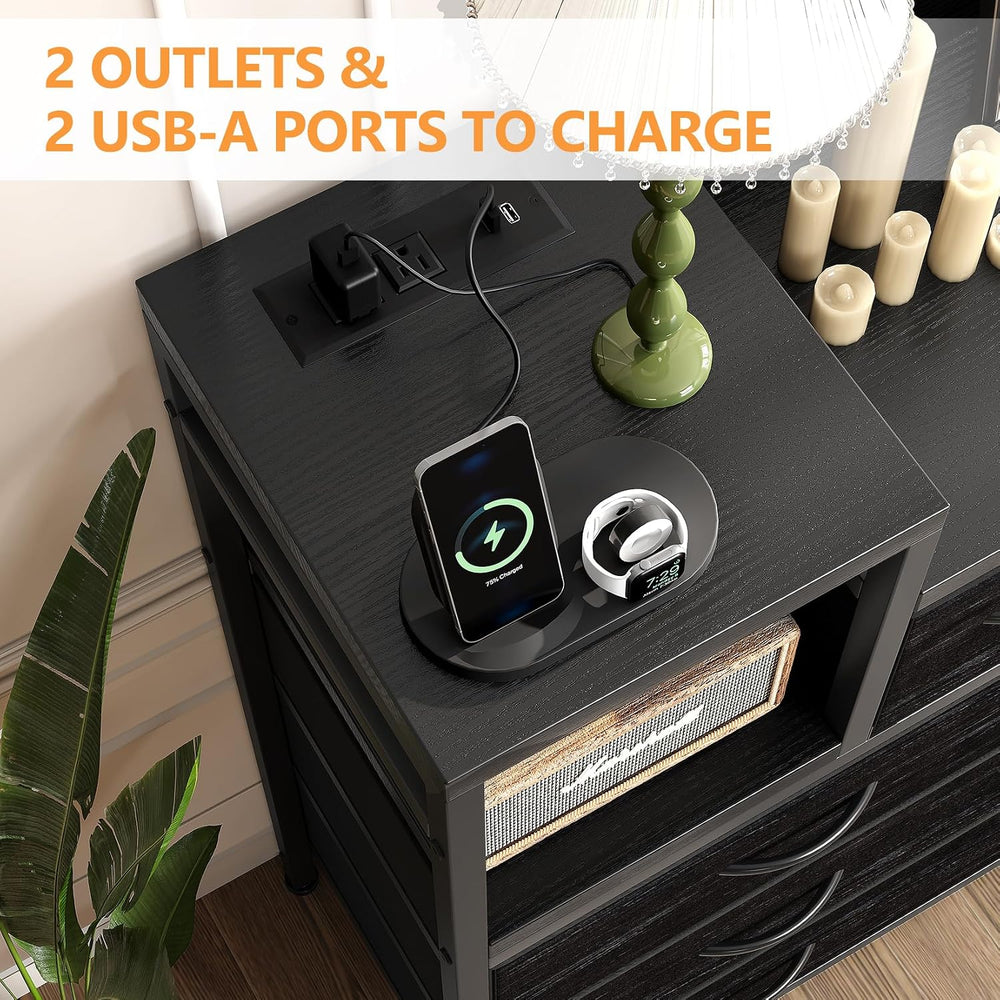 Jojoka TV Stand with Charging Station, Bedroom Dresser for Living Room TV Sta...