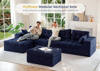 MAXYOYO 132" U Shaped Modular Sectional Sofa with 2 Ottomans, Cloud Boneless Couch with Layered Cushion, Flexible Module Combination Sofa for Living Room, No Assembly Required, Navy