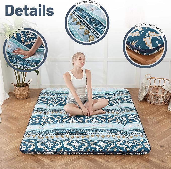 Japanese Floor Mattress, Futon Mattress with Portable Storage Bag and Washabl...