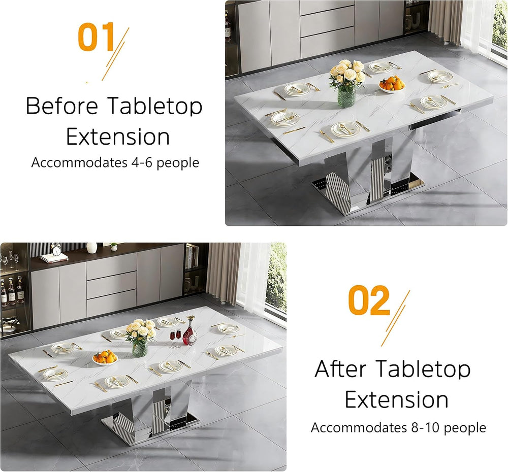Modern Extendable Dining Table Set for 10, 94" Faux Marble Expandable Ta...