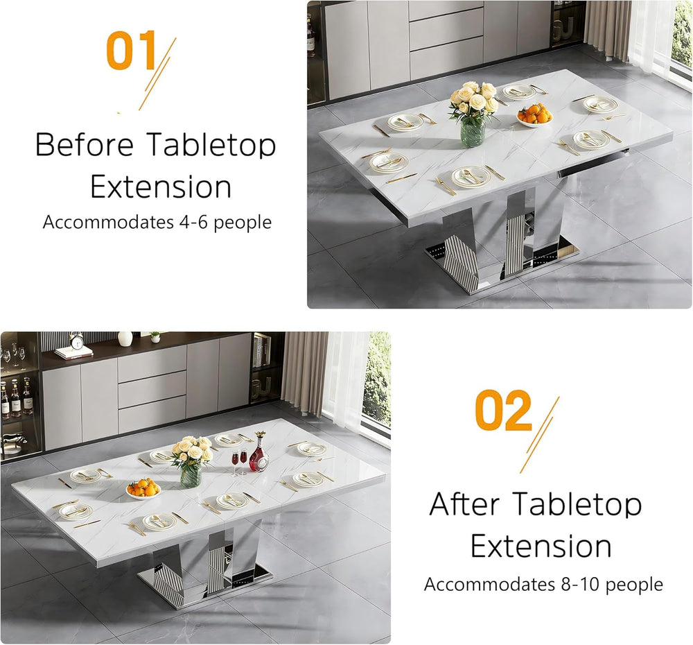 94 inch Extendable Dining Table for 6 8 10, Modern Expandable Kitchen Table w...