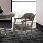 LEEMTORIG Large Dining Chairs with Casters and Arms, Rolling Dining Chairs with Wheels, Solid Wood Boss Caption's Chairs Office Chairs, 26"D x 25.2"W x 31.5"H, Soft Grey Legs & Dark Brown SY-1318-DK