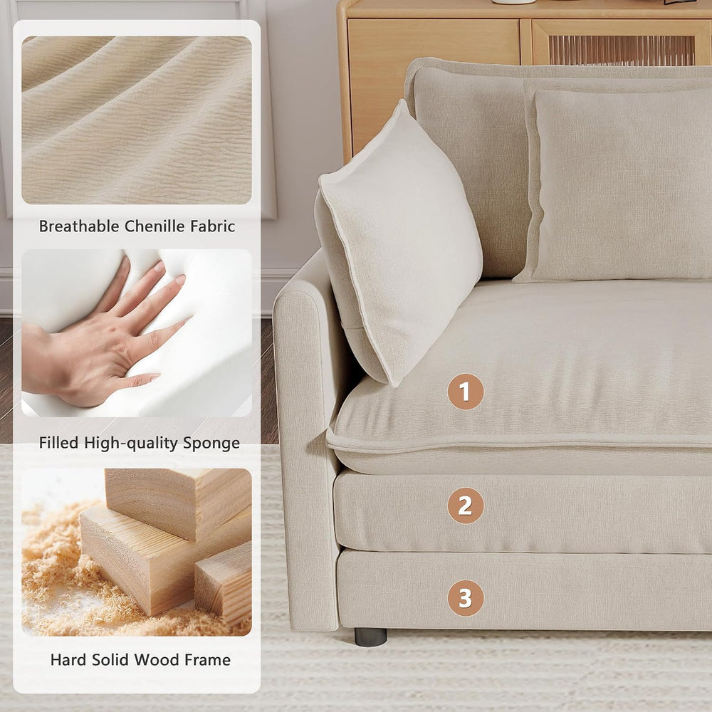 mikibama Luxury Oversized 3 Piece Sofa Set, 2 Pieces of 2 Seater and 1 Piece ...