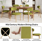 Wooden Dining Chair Set of 2, Modern Dining Chairs with with Curved Back, Fabric Upholstered Kitchen Dining Room Chairs with Adjustable Legs for Farmhouse Dining Living Room,Green