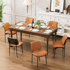 Dining Chairs Set of 8, Mid Century Modern Dining Room and Kitchen Chairs, Upholstered PU Leather Chairs with Walnut Bentwood and Metal Legs, Orange