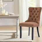 Linen Upholstered Dining Chairs Set of 2, Modern Style Kitchen Side Chairs with Nailhead Trim and Wood Leg, Metal Pulling Ring for Dining Room Living Room(Coffee,Set of 2)