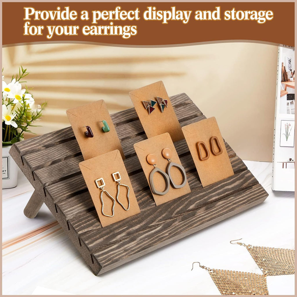 Blulu 31 Pack Wooden Earring Display Stand 7 Slots jewelry Display Holder with Earring Card for Selling Vendors Retail Show