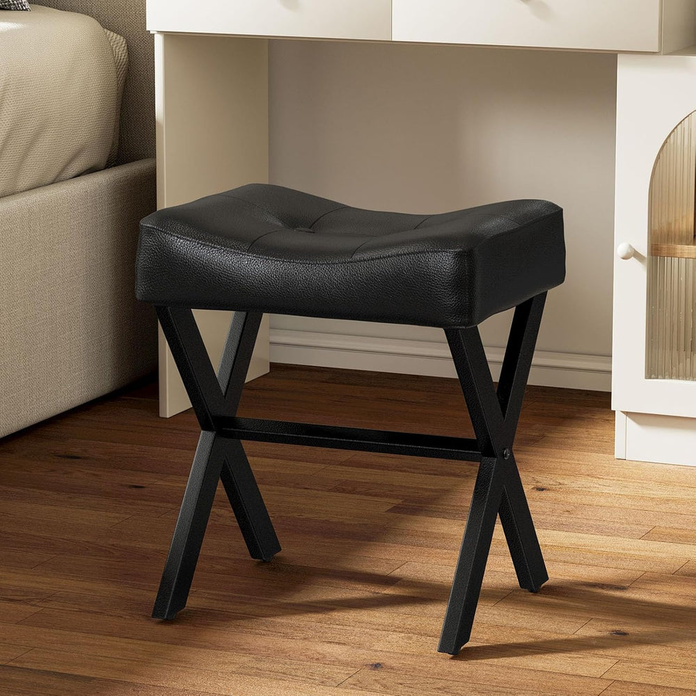 Memobarco 18-Inch Leather Vanity Stool Chair, Vanity Bench with Metal X-Leg, ...