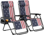 Garvee Zero Gravity Chair Set of 2, Patio Lounge Chair Outdoor with Pillow & Cup Holder Tray, Adjustable Reclining Chair, Folding Portable Camping Chair for Deck, Beach, Yard, Garden | W/ Pillow, Cup Holder Tray & Upgraded Lock, Folding Portable Camping