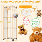 Stuffed Animal Storage & Holder, Natural Pine Wood Plushies Storage with Wheels, Large Capacity Stuffed Animal Zoo with Building Block Bag, Space Save Toy Organizer for Nursery Playroom & Bedroom