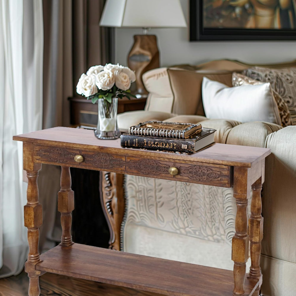 COTTON CRAFT Solid Wood Console Table - Hand Carved Accent Sofa Table | Antiq...