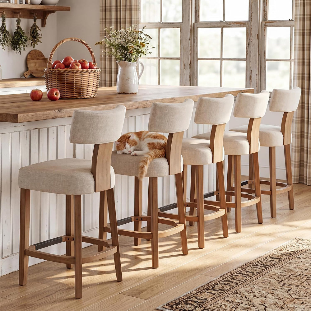 Farmhouse Bar Stools Set of 2, 26" Linen Upholstered Counter Height Bars...