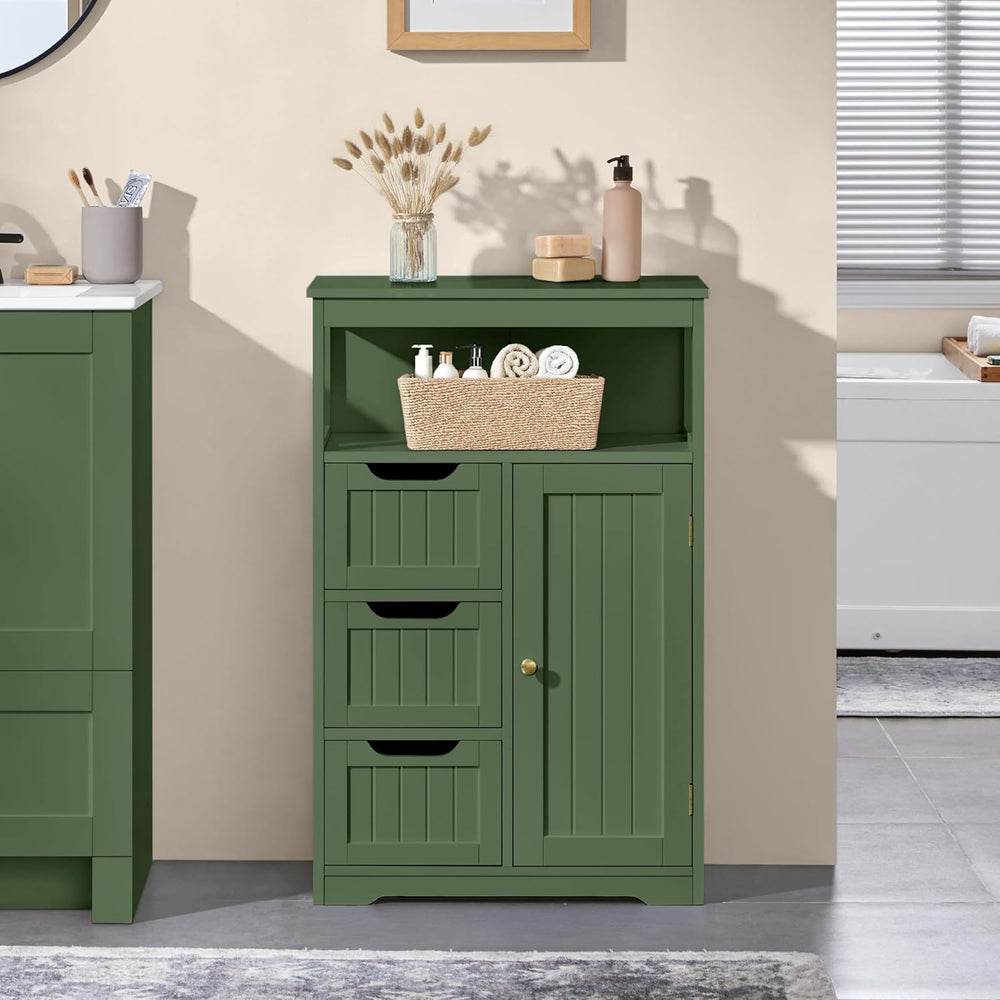 Yaheetech Bathroom Storage Cabinet, Storage Organizer with 1 Door and 3 Drawe...