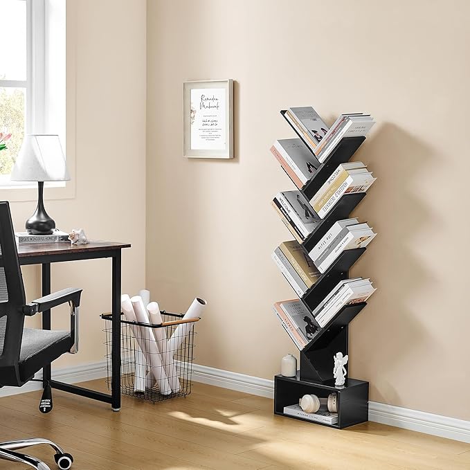 Hoctieon 9 Tier Tree Bookshelf, Tall Bookcase with Drawer, Wood Book Shelf, M...