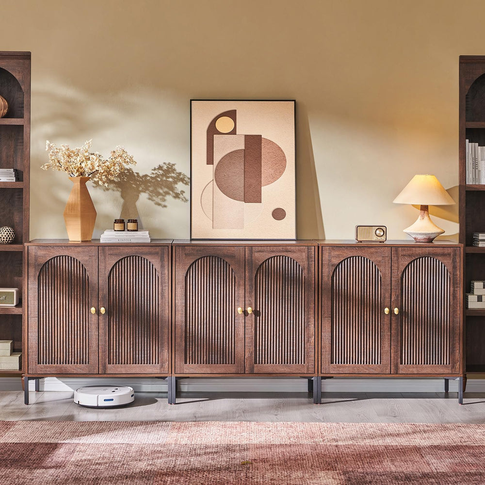 IFGET 92.63" W Modern Arched Sideboard Buffet Cabinet with Storage, Brown