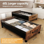KITHELP Wooden Under Bed Storage with Wheels, Rolling Under the Bed Storage Bins with Removable Lid, Metal Under Bed Drawers for Clothes and Shoes in Bedroom or Living Room(Walnut Brown-1pack)