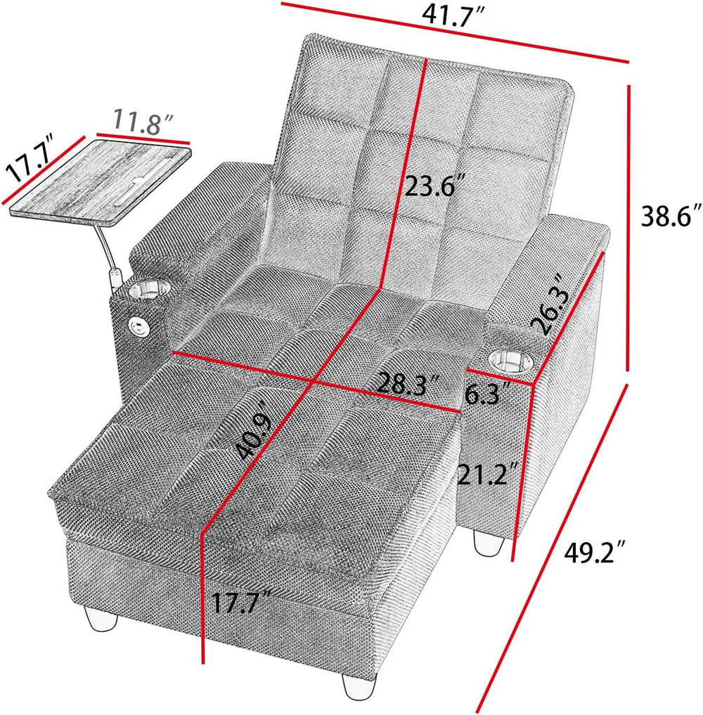 Eafurn Convertible Chaise Lounge Sleeper Chair with Storage and 6-Position Re...