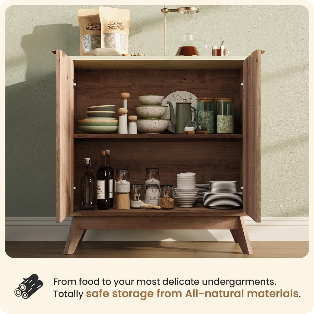 29'' Sideboard Buffet Cabinet with Storage, Fluted Cabinet with Round...