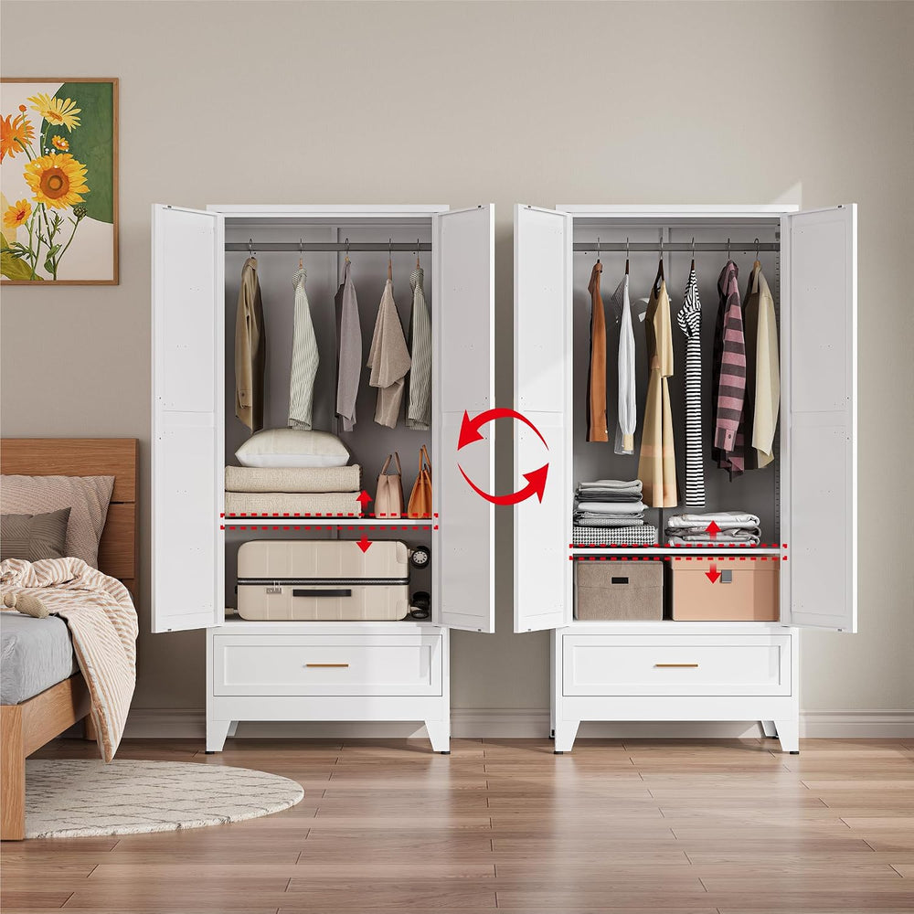 Metal Armoire Wardrobe Closet, Bedroom Armoires with Drawers | 71'' M...