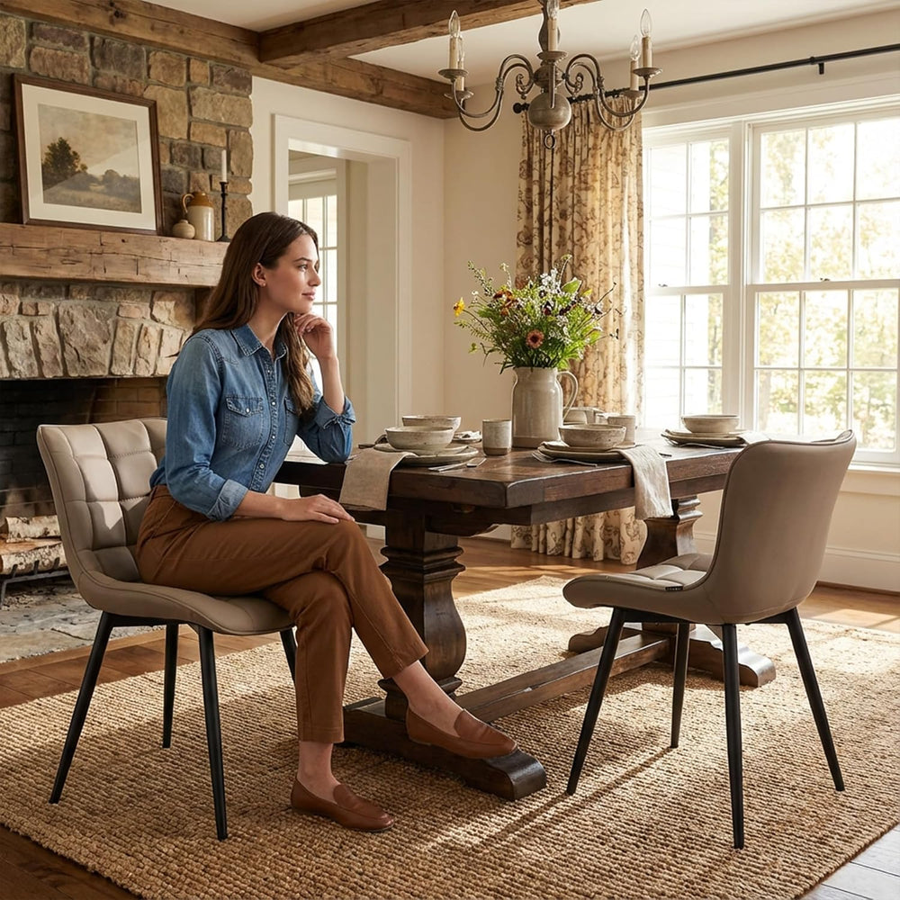 YOUTASTE Khaki Dining Chairs Set of 2, Comfy Faux Leather Upholstered Kitchen...