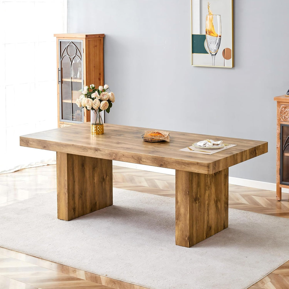 gopop Rustic Modern 79" Rectangular Dining Table, Solid Wood Farmhouse K...