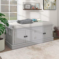 Vintage Hallway Storage Bench with 4 Doors and Adjustable Shelves,Entryway Shoe Rack W/Removable Cushion,for Living Room Bedroom Porch,Gray Wash,42″